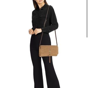 YSL raffia crossbody shoulder bag. Tan and brown. Excellent condition